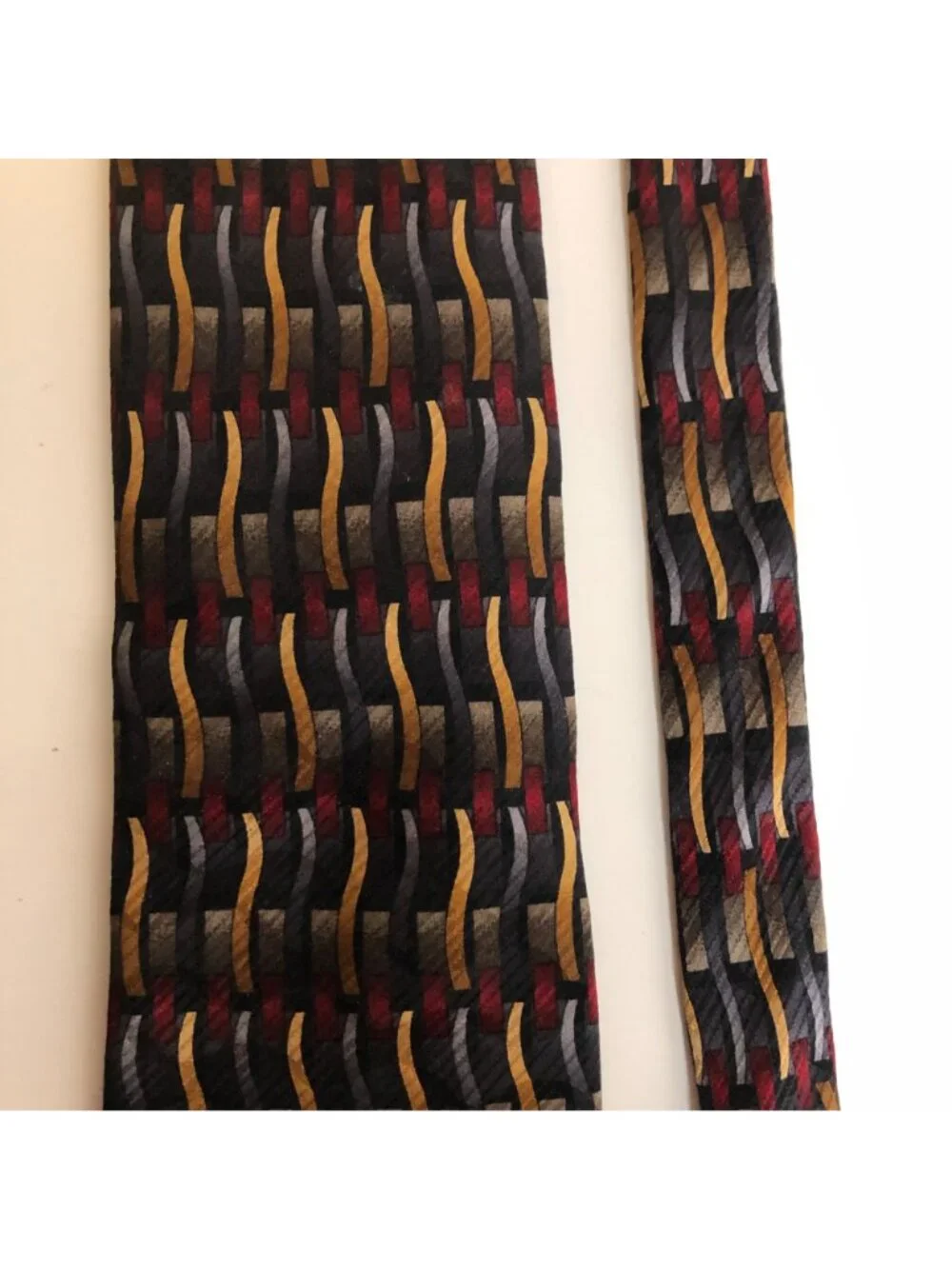 Milano Silk Tie Geometric Multicolor Black Red Gold Mens Necktie Office Dad Gift